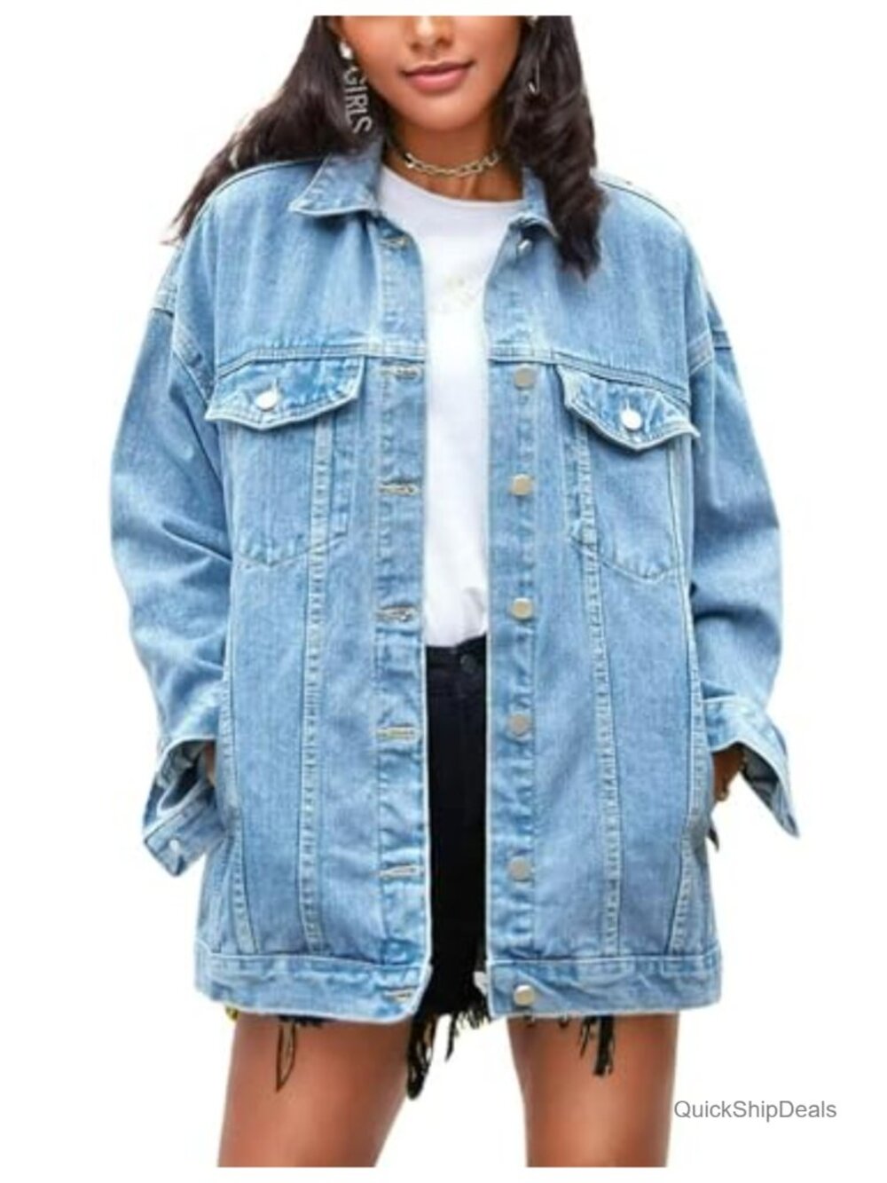 Oversized Denim Jacket Women Mid Long Casual Jean Coat Loose Fit